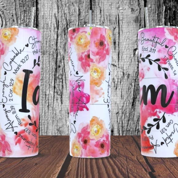 I Am 20 oz Skinny Tumbler with bible scripture - Picture 2 of 5